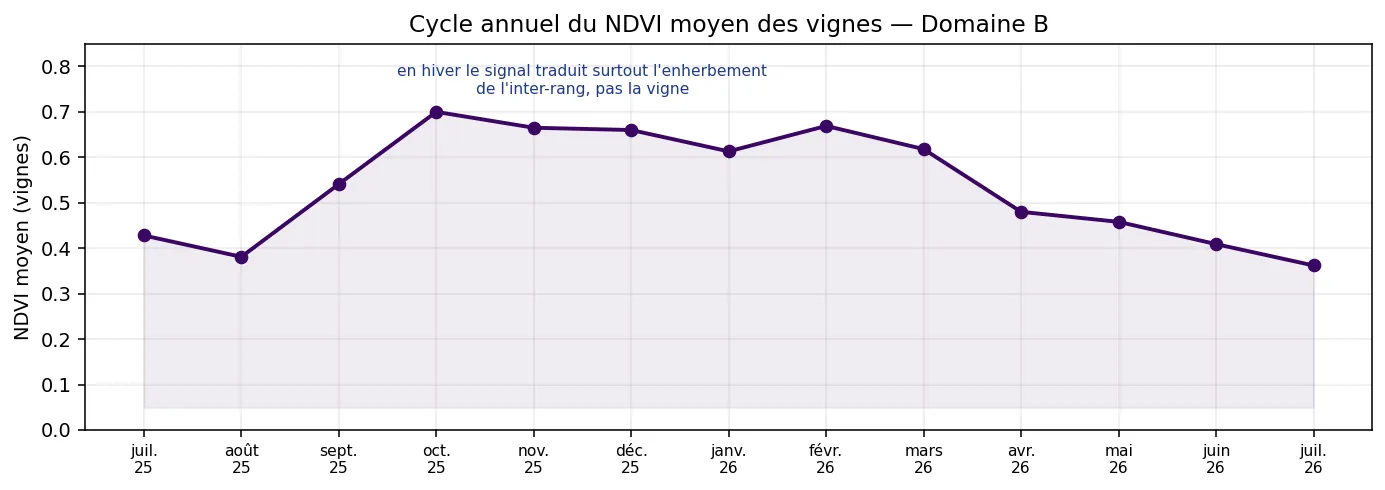 Exemple de courbe d'évolution de la vigueur sur 12 mois livrée dans le diagnostic